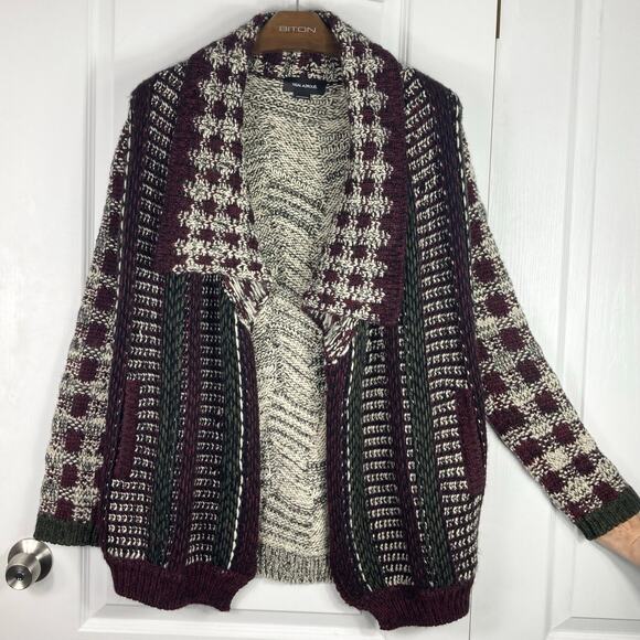 NWOT YIGAL AZROUEL Cardigan S Mohair Merino-Wool Colorblock Patchwork Open Thick - Picture 2 of 13
